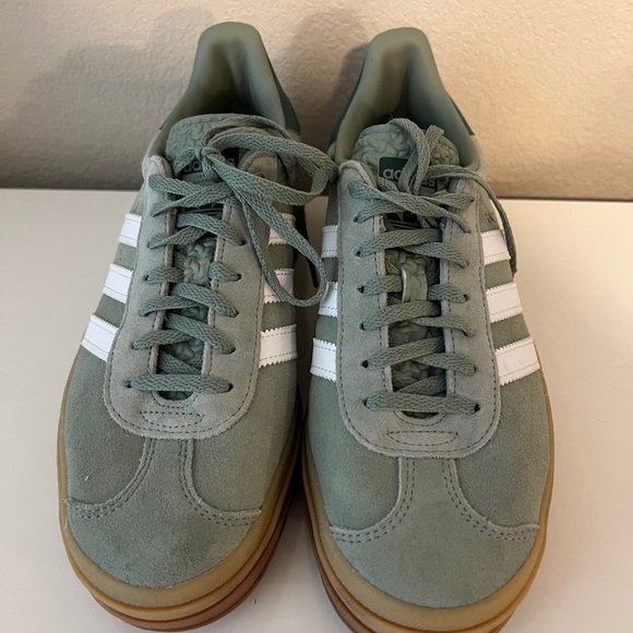 adidas Shoes - Adidas Women’s Gazelle Sage Green Suede Sneakers with White Stripes